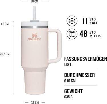 Stanley Quencher H2.0 Flowstate Water Bottle with Straw 1.2L - Thermobeaker Keeps Drinks Cold for 11 Hours - 48 Hours Iced - Dishwasher Safe - BPA-Free Thermos Flask - Stainless Steel Drinking Cup