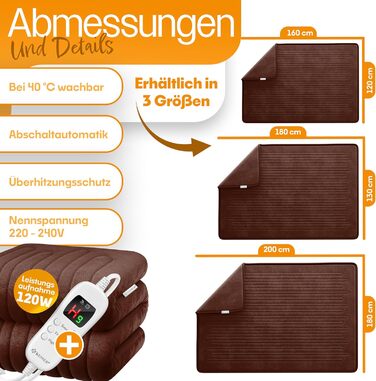 Електрична гріюча ковдра KESSER® з плюшу 180x130 см сірого кольору | з таймером автоматичного вимкнення | 9 температурних режимів | з цифровим дисплеєм | пральна до 40°C | сертифікат TÜV SÜD GS