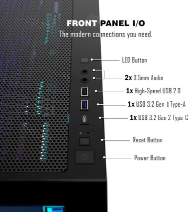 Ігровий корпус для ПК ANSAITE ATX Mid-Tower, 6 ARGB PWM вентиляторів, панорамне загартоване скло, USB Type-C, підтримка радіатора 360мм, Чорний