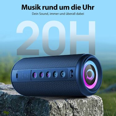 Bluetooth колонка 2026 з RGB підсвіткою, портативна, водонепроникна IP7, 20 годин роботи, з мікрофоном, для спорту, саду, вулиці - блакитна