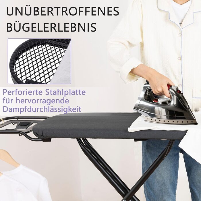 Гладильна дошка Aoufottes люкс, розширювана, з підставкою для праски, чорна, 120x38 см