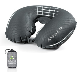 Надувна подушка для шиї HIKENTURE для подорожей літаком, поїздом - ультралегка, сіра