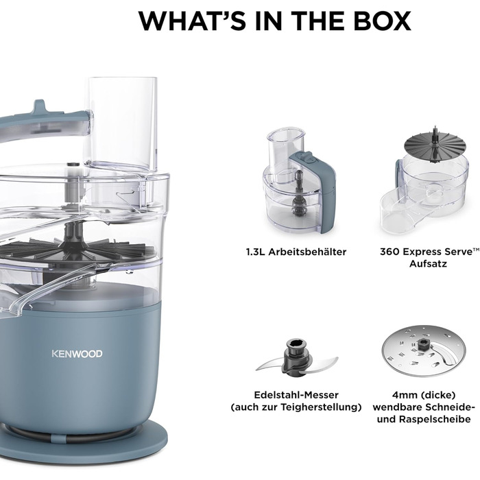 Кухонний комбайн Kenwood MultiPro Go FDP22.130GY: компактний, 650 Вт, 1.3 л, блакитний/сірий