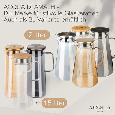 ACQUA DI AMALFI® Glass Carafe with Lid | Water Carafe 1.5 Liter | Glass Jug with Lid | Leak-proof & High-Quality | Glass Carafe ideal for Lemonade, Water & Tea (NEUTRAL/BAMBOO)