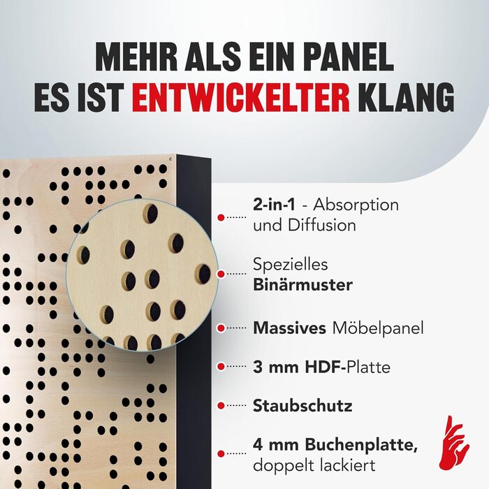 Акустична панель Addictive Sound Binary Diffuser Hybrid: гібридний дифузор та абсорбер (бінарний алгоритм 250-9300 Гц), дерево, 120x60x11,5 см, коричневий