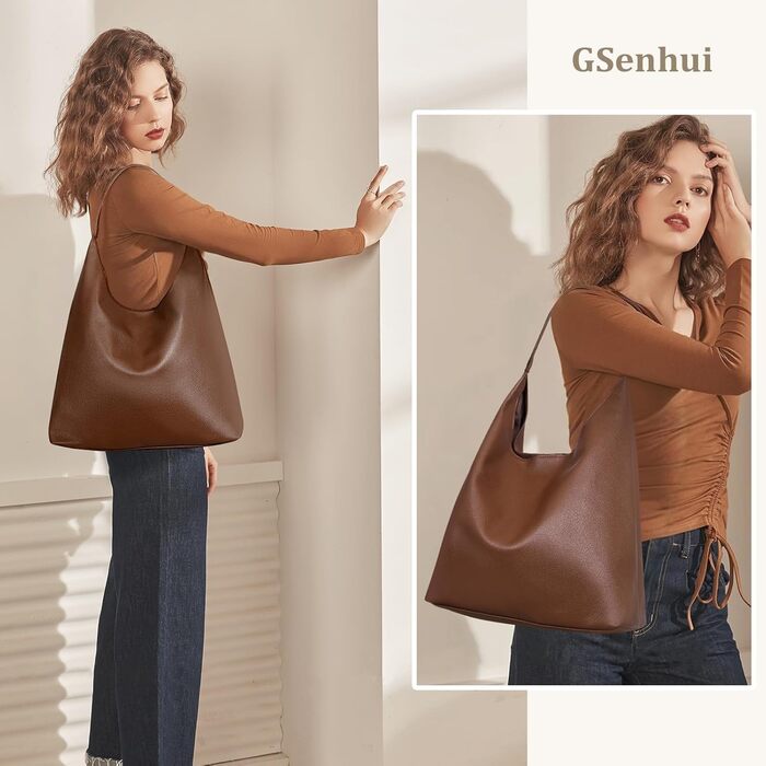 Сумка жіноча GSenhui Hobo Bag шопер з м'якої шкіри коричневого кольору для роботи, навчання та покупок