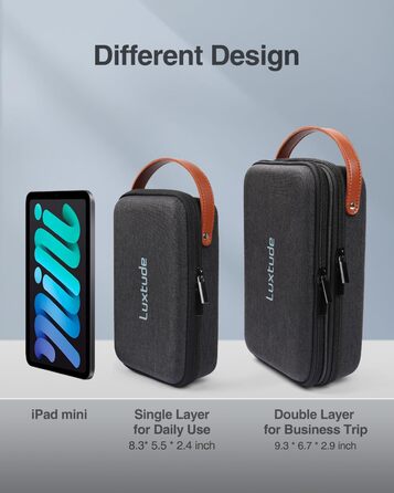 Органайзер для кабелів Luxtude: зручна кейс для зарядних пристроїв, кабелів, Power Bank та жорстких дисків (чорний, двошаровий)