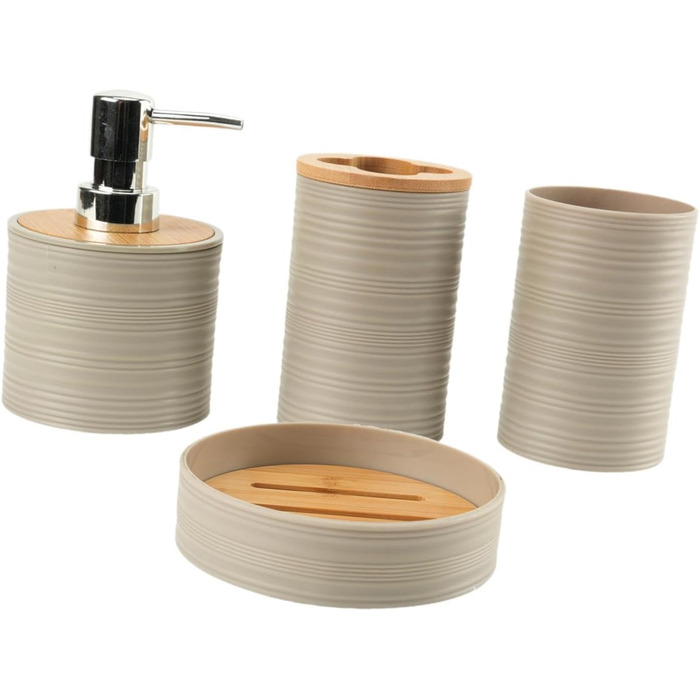 Набір аксесуарів для ванної кімнати Perfk: мильниця, стакан для води, тримач для зубних щіток, зелений (бежевий)