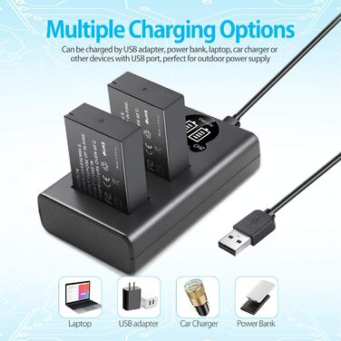 Акумулятори ENEGON LP-E12 1200mAh для Canon EOS M50, M50 Mark II, M, M2, M10, M100, M200, Rebel SL1, 100D, Kiss X7, PowerShot SX70 HS + LED зарядний пристрій