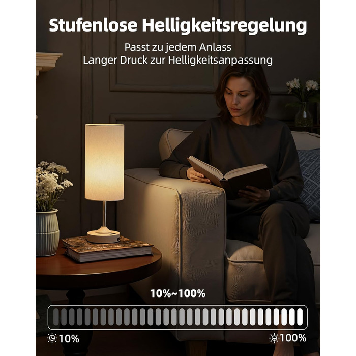 Нічна лампа EZVALO з сенсорним димером, LED акумуляторна настільна лампа 4000mAh, USB-C, тепле світло 2700K для спальні та вітальні (дерев'яний колір)