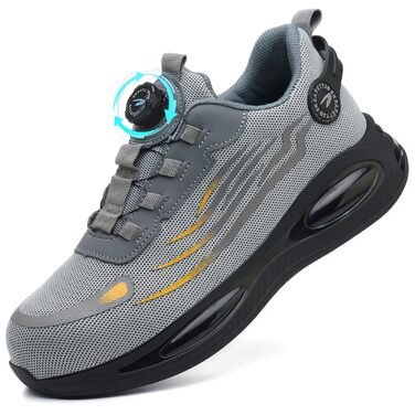 Робочі черевики з металевим носком для чоловіків та жінок, сірі, розмір 43 EU, дихаючі, з поворотним затвором, захисне взуття