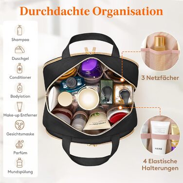 Жіноча дорожня косметичка Lifewit 10L, водовідштовхувана, з відділенням для мокрого, органайзер для макіяжу та аксесуарів, чорна