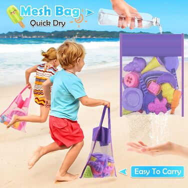 Joyreal 49 Pcs Sand Toy ICE Girl Boy - Sandbox Toys Beach Toys Children's Play Stable with Sand Shovel, Folding Bucket, Sand Molds, Mesh Bag Beach for Kids
