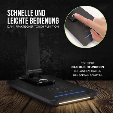 SMARTIVE LED лампа настільна з бездроговою зарядкою - офісна лампа з 10W бездротовою зарядкою, регульоване світло, USB вихід, чорний колір