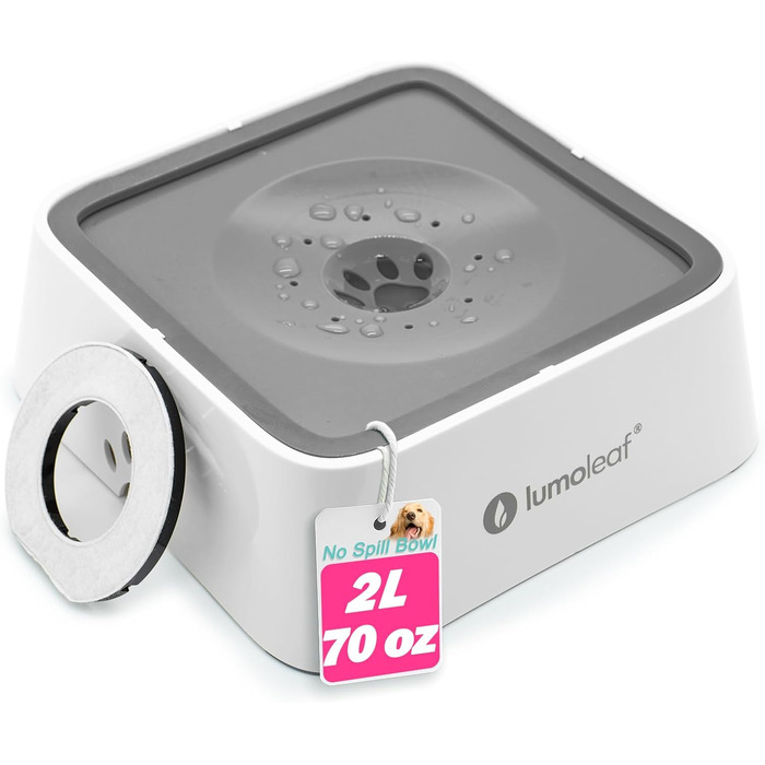 Миска для води для собак LumoLeaf 2L з фільтром, антирозливна, для подорожей, сіра