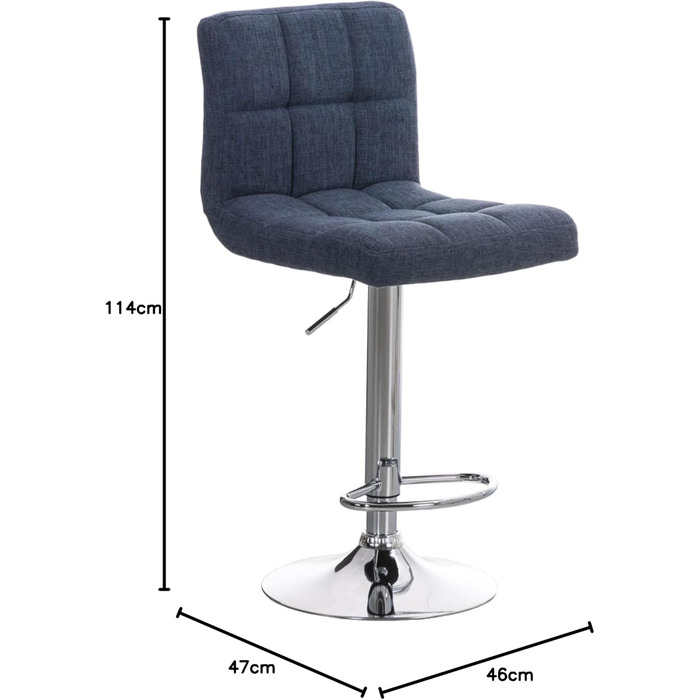 Peru 2-Piece Bar Stool Set with Fabric Upholstery - Swivel, Adjustable Height, Chrome Finish | Blue