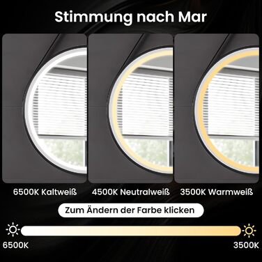 LED дзеркало для ванної кімнати з підсвічуванням, кругле, регульоване, 3 кольори світла (3500K-6500K), сенсорне керування, запобігання запотіванню, для макіяжу та гоління (діаметр 70 см)