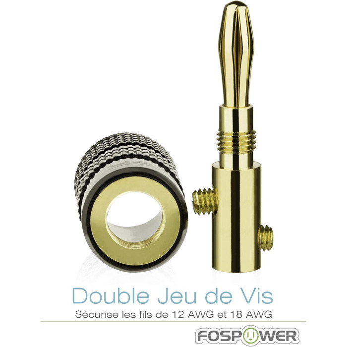 Bananstecker для акустичних кабелів FosPower: 24K позолота, High-End, 2 пари (4 шт.) - червоний та білий