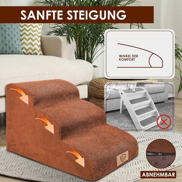 Calling Dog Stairs, Dog Stairs for Small Dogs, Waterproof Dog Stairs 40 cm High, Injury Prevention High-Quality Sponge Cat Stairs, Non-Slip Washable Dog Ramp for Sofa Bed Car (3-Step Dog Stairs, Brown)
