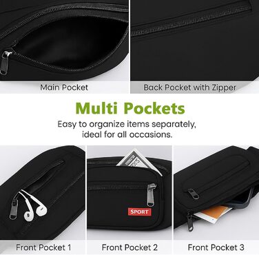 Гребельна сумка GraceTop для спорту та активного відпочинку. Чорна сумка на пояс з 4 кишенями на блискавці та регульованим ремінцем. Підходить для бігу, їзди на велосипеді, походів та кемпінгу. Водонепроникна.