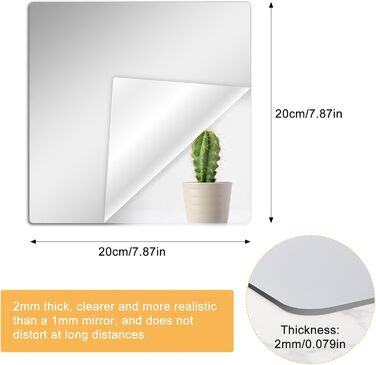 12 шт. акрилових дзеркал самоклеючих 20x20 см для ванної, вітальні, шафи | Дзеркальна плитка, настінні дзеркала