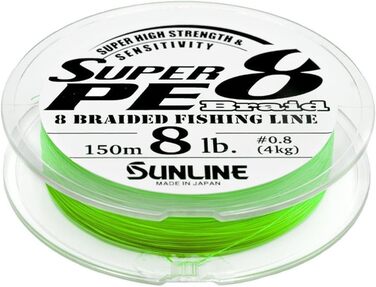 Плетена риболовна ліска Sunline Super PE 8 жил, світло-зелена, 8LB/4кг, розмір 0,8
