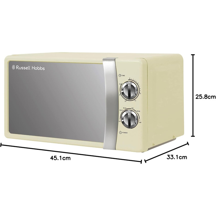 Мікрохвильова піч Russell Hobbs RHMM701C, 17 л, 700 Вт, кремовий колір, 5 рівнів потужності, таймер, функція розморожування