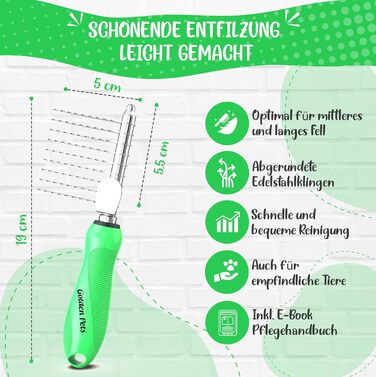 Гребінець для собак та котів Golden Pets Entfilzer Kamm - для середньої та довгої шерсті, 9 лез + електронний посібник з догляду