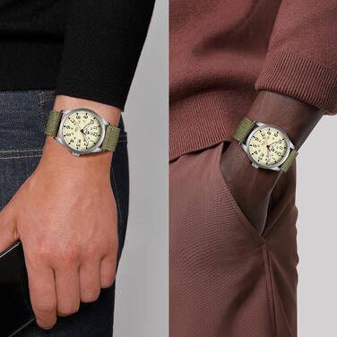 Годинник чоловічий LN LENQIN Military 30M водонепроникні, аналогові кварцові годинники з датою, нейлоновий ремінь, тактичний спортивний годинник (06- світло-зелений сріблястий жовтий)