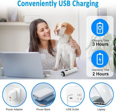 Електричний точило для собачих кігтів Casfuy з LED-підсвіткою, 4.8V, 2 швидкості, для середніх собак