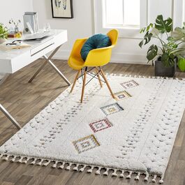 Surya Funafuti Rug - Bedroom, Living Room, Dining Room, Hallway - Modern Boho Rug Geometric Pattern - Soft Scandinavian Living Room Rug White, Aqua, Orange, Gray - 160x213cm Large Aqua, Orange, Pink, Yellow