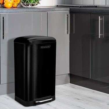 Сміттєвий відро Floordirekt Cubo з нержавіючої сталі 30 л, чорне — педальне відро з системою плавного закриття та внутрішнім контейнером для кухні та ванної кімнати
