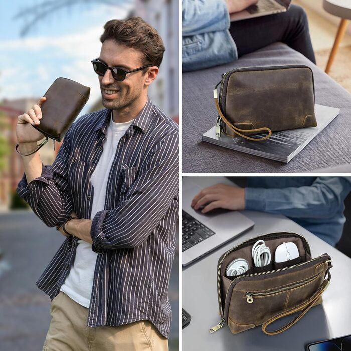 CONTACT'S Family Cable Organizer Bag, Cable Bag Organizer Leather, Leather Electronic, Tech Pouch, Leather Cable Bag