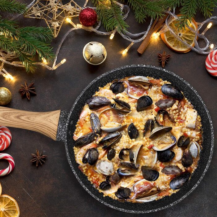 Сковорода з антипригарним покриттям Michelangelo з кришкою 28 см, глибока сковорода з кришкою, каструля 28 см, сковорода з антипригарним покриттям з м'якою бакелітовою ручкою, для індукційних плит, чорна