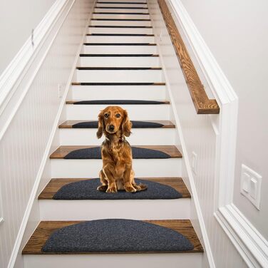 Rina Non-Slip Stair Treads - 22x65 cm - 15 Piece Set - Dark Grey Adhesive Anti-Slip Carpet for Wooden Stairs - Indoor Safety