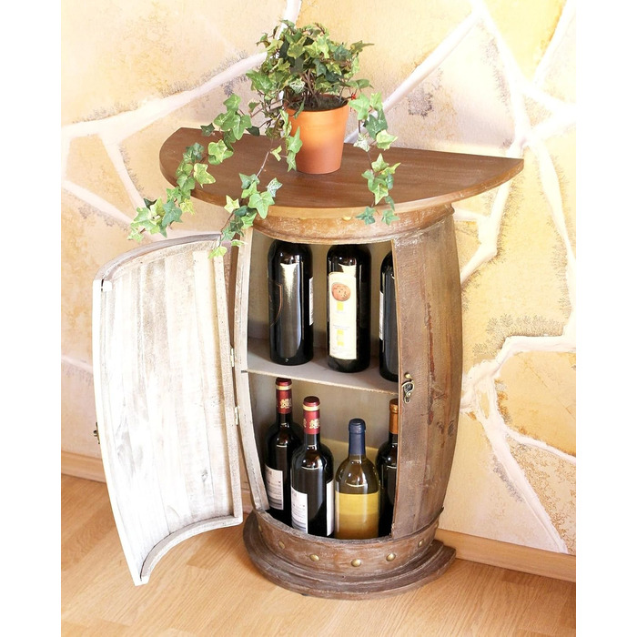 DanDiBo Half-Round Console Table with Wine Rack, Wine Barrel, 0373-R Brown, Wooden Barrel Cabinet, 73 cm Side Table, Console Table, Wall Console, Bar