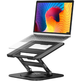 AOEVI Adjustable Laptop Stand with 360° Swivel Base - Ergonomic Foldable Laptop Riser for Desk - Compatible with MacBook Pro/Air & Notebooks up to 16 inches - Black