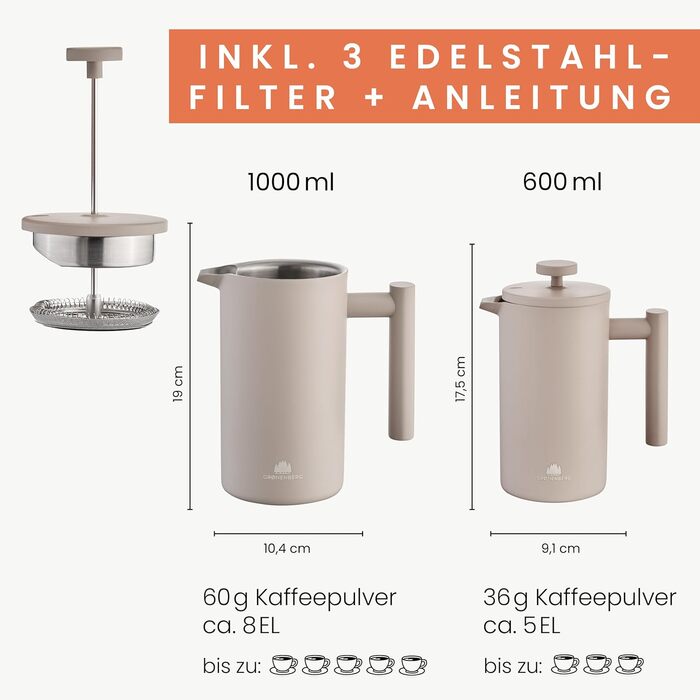 Френч-прес Groenenberg Earth 600 мл з термофункцією | З нержавіючої сталі