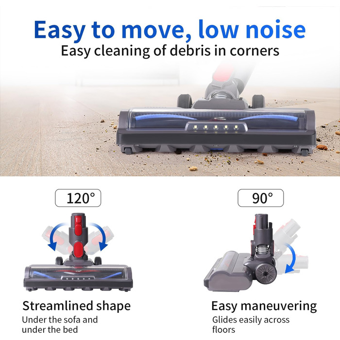 Насадка для пилососа Dyson V7, V8, V10, V11, V15, PHALIPIC, сіра, з переднім світлом, для твердих поверхонь та килимів