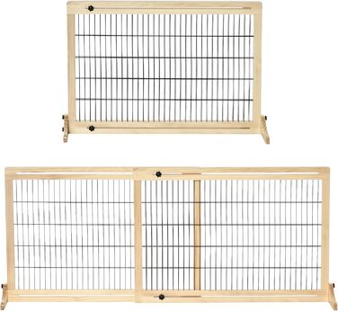 PawHut Wooden Pet Gate - Extendable Dog Barrier with Footrest, Freestanding Safety Gate for Stairs, Fireplace, Oven - 104-183 x 36 x 69 cm