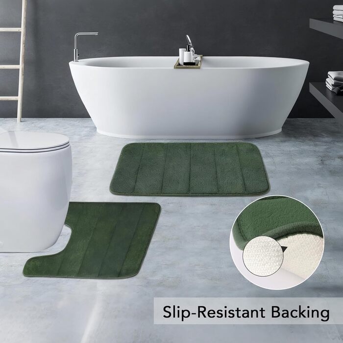 Комплект аксесуарів для ванної кімнати: душовий завіс та килимки (темно-зелений)