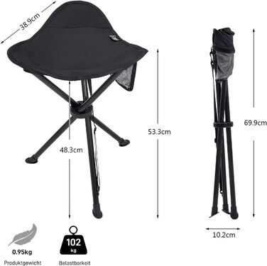 Складний стілець EVER ADVANCED: легкий, міцний, з кишенею для кемпінгу, риболовлі, полювання та піших прогулянок (102 кг)