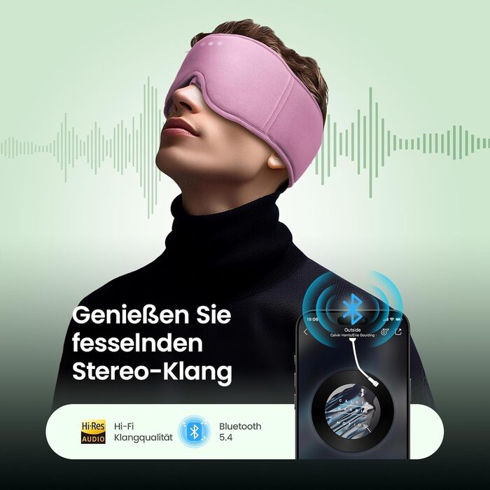 Маска для сну з Bluetooth навушниками LOVE EYE 3D, бамбукова, для чутливих очей та сну на боці, чорна (червона)