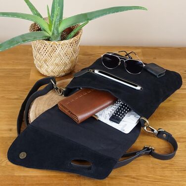 Сумка жіноча LECONI через плече з натуральної замші, чорна. Оригінальна шкіряна крос-боді сумка для повсякденного використання 29x29x6 см LE3027-VL