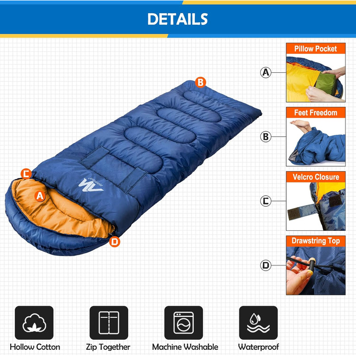 Спальний мішок Outdoor Deckenschlafsack Koppelbar, 5-15°C, 220x80 см, для дорослих, для кемпінгу, трекінгу, риболовлі та подорожей, водонепроникний, ліва блискавка