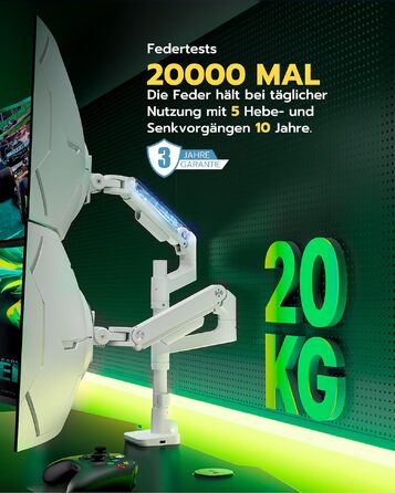 Кронштейн для двох моніторів ARES WING (17-49 дюймів) з USB, вертикальна установка один над одним, регулювання висоти, VESA 75/100, до 20 кг на плече, білий