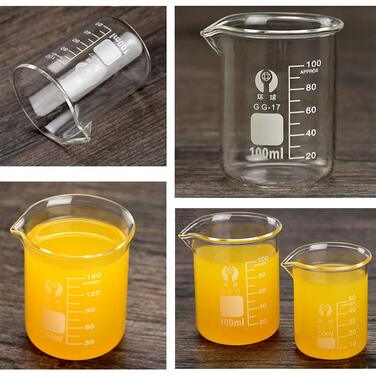 Borosilicate Glass Beaker Set, JESSTOLO 3-Piece Thick Glass Graduated Beakers with Clear Spout 50ml 100ml 250ml, 3 Glass Pipettes, 3 Washing Brushes, and 2 Glass Rods, for Laboratory Research Medicine