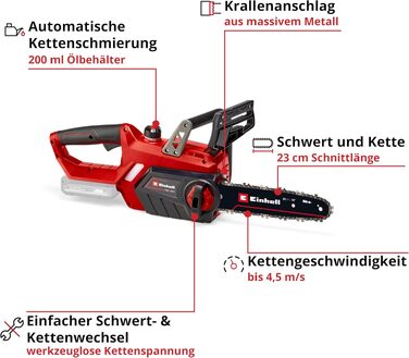 Акумуляторна ланцюгова пила Einhell GE-LC 18/25 Li-Solo Power X-Change (18В, шина 23 см, автоматичне змащування, без АКБ)