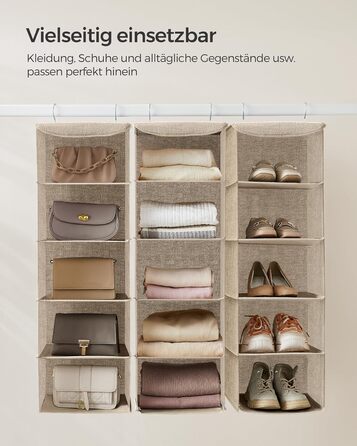 Органайзер для шафи SONGMICS, Hängeorganizer, складний, з металевими гачками та бамбуковими вставками, бежевий, 2 шт.