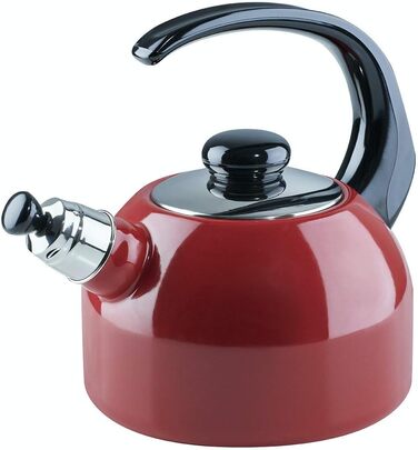 Riess, 0543-020, Flötenkessel Plus, CLASSIC - COLOR ROT, Diameter 18 cm, Height 21.7 cm, Capacity 2 liters, Enamel, 3-fold enamelled, red/black, Induction 21.7 cm Red